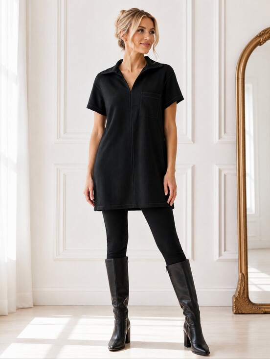 Max Studio Dresses & Skirts - Max Studio London Black Tunic Mini Dress XS | Short Sleeve Collared Shift Dress